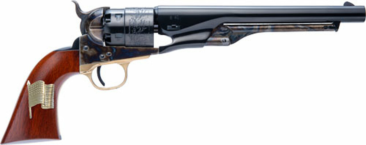 Cimarron 1860 Army Brass Bs/Tg Civillian 8" .44 CB OLD Glory Flag Inlay 44 Remington Magnum