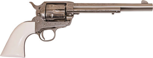 Cimarron Frontier 357 Magnum/38 Special, 7.5" Barrel, Engraved Nickel, Ivory Grip, 6rd