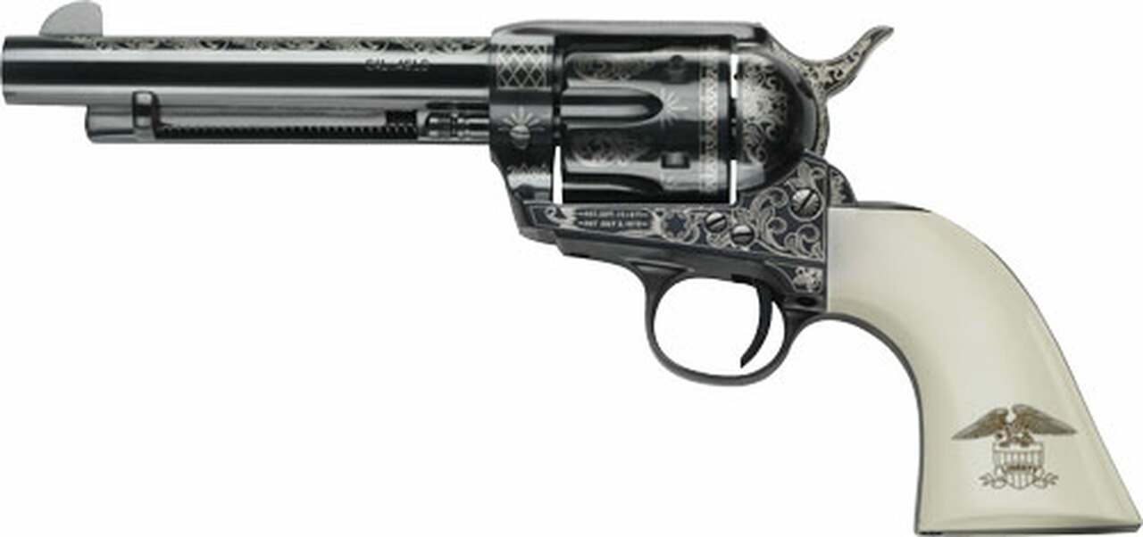 Pietta 1873 GW2 Liberty 45 Colt, 4.75" Barrel, Blued Engraved Ultra Ivory with Liberty Eagle Grip, 6rd