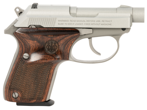 Beretta Tomcat Ghost Buster 32 ACP, 2.9" Threaded Barrel, Stainless Frame, Wood Grips, 7rd