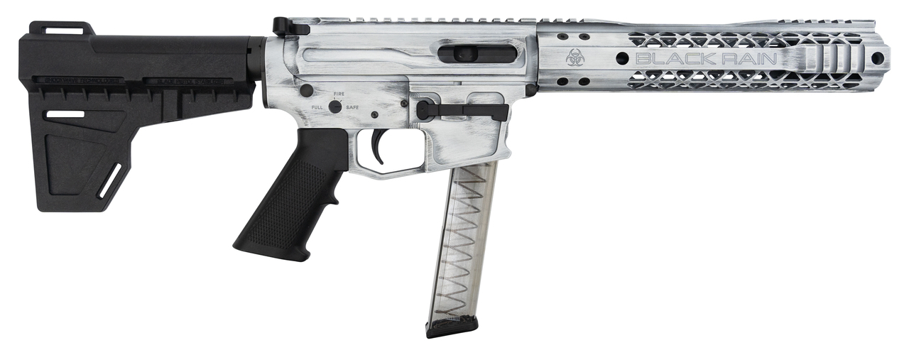 Black Rain Fallout CQB Pistol 9mm, 7.5" Barrel, Blade Brace, Battleworn White, 30rd