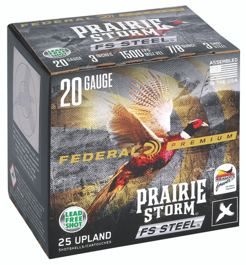 Federal Premium Prairie Storm 20 Ga, 3", 7/8 oz, 3 Steel Shot, 25Bx/10Cs
