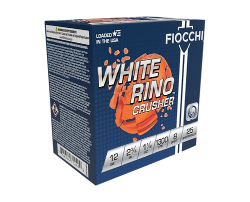 Fiocchi White Rino Crusher 12 Ga, 2.75", 1 1/8 oz, 8 Shot, 25rd Box