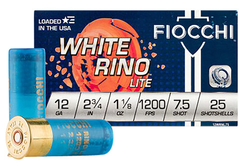 Fiocchi Target White Rino Lite 12 Ga, 2.75", 1 1/8 oz, 7.5 Shot, 25Bx/10Cs