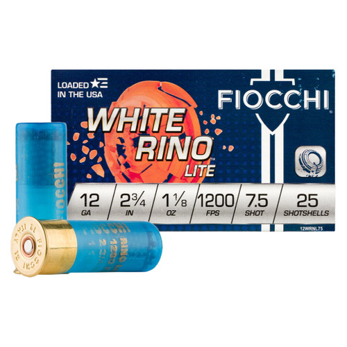 Fiocchi White Rino Lite 12 Ga, 2.75", 1-1/8 oz, 7.5 Shot, 250rd Case