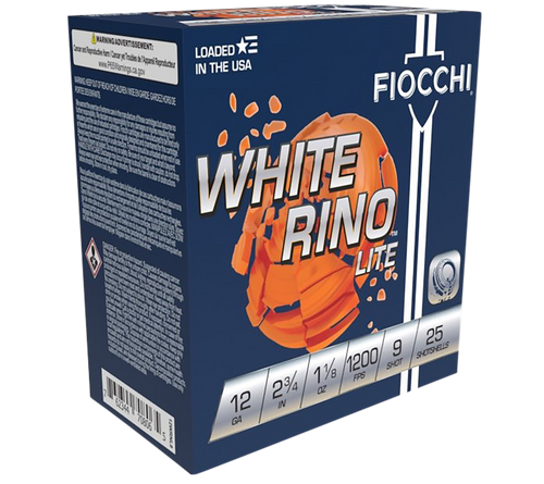 Fiocchi Target White Rino Lite 12 Ga, 2.75", 1 1/8 oz, 9 Shot, 25Bx/10Cs