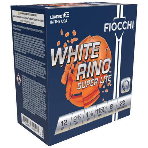 Fiocchi White Rino 12 Ga, 2.75", 1 1/8 oz, 8 Shot, 25rd Box