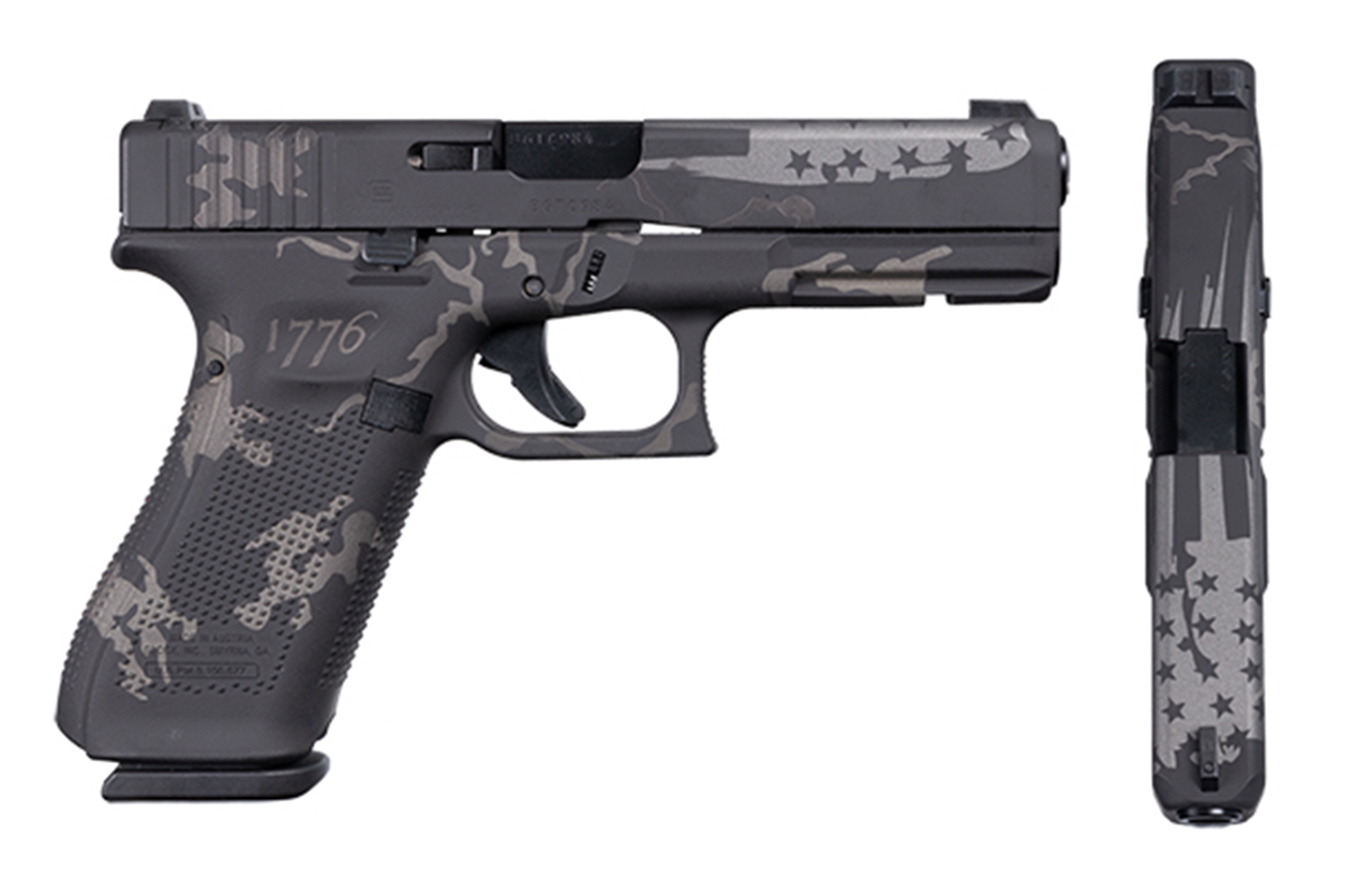 Glock 17 Gen 5 9mm, Apollo Custom, 4.5" Barrel, Black & Gray Flag W/1776 Camo, 3x 17rd