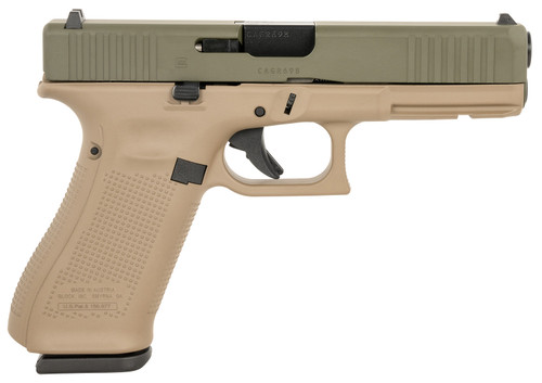 Glock G17 Gen 5 9mm, 4.49" Barrel, Olive Drab Green Slide, Flat Dark Earth Frame, 17rd