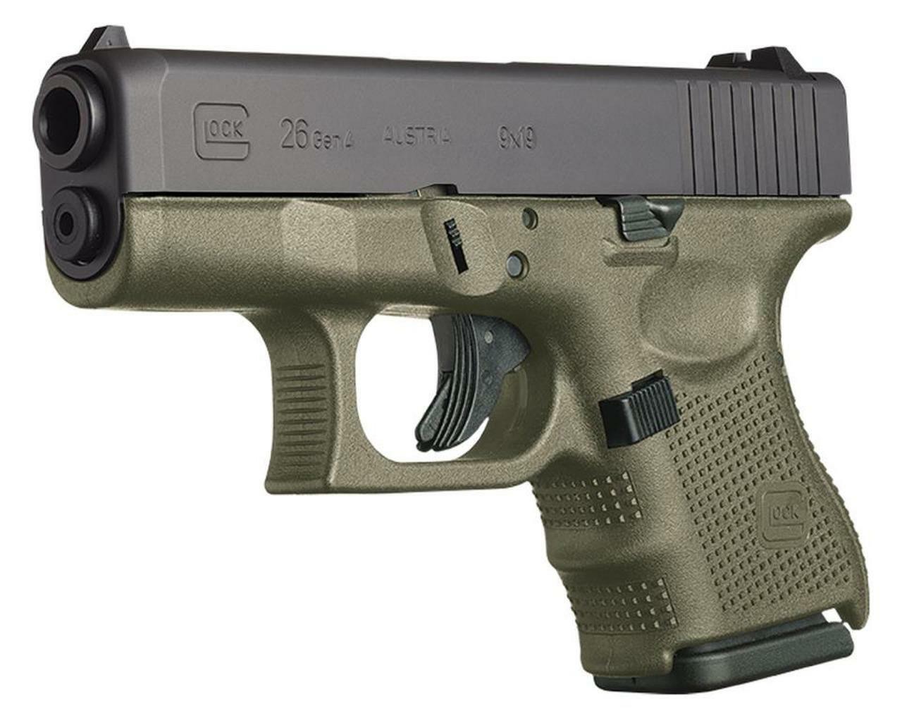Glock G26 9mm, 3.5", Fixed Sights, 10rd, OD Green Frame