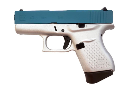 Glock G43 9mm, 3.39" Barrel, Satin Aluminum/Teal Cerakote, 6rd