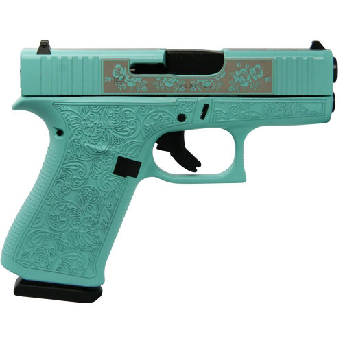 Glock G43x Custom "Tiffany Glock & Roses" 9mm, 3.41" Barrel, Fixed Glock Sights, 10rd