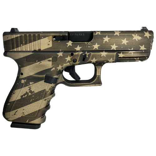 Glock G19 Gen 3 Custom 9mm, 4.02" Barrel, "USA Flag in Distressed Burnt Bronze", 15rd