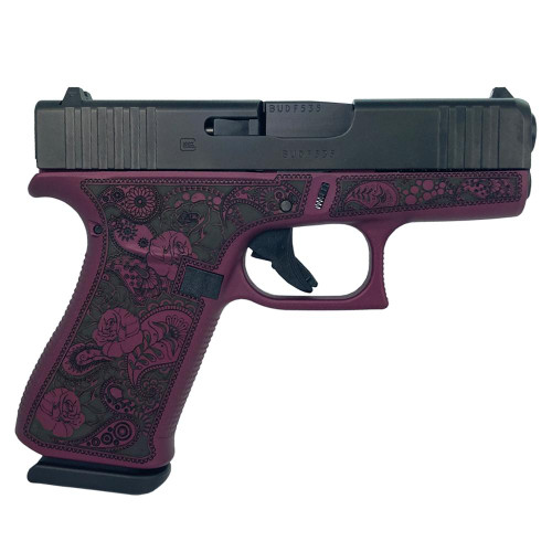 Glock G43x Custom 9mm, 3.41" Barrel, "Black Cherry Paisley Frame", 10rd