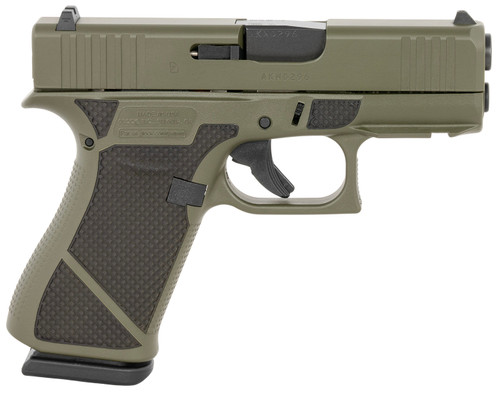 Glock G43X 9mm, 3.41" Barrel, Olive Drab Green, Diamond Stippling Grip, 10rd