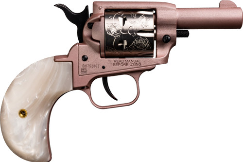 Heritage Barkeep Roses 22 LR, 2" Barrel, Rose Gold Frame, Engraved Cylinder, White Grip, 6rd