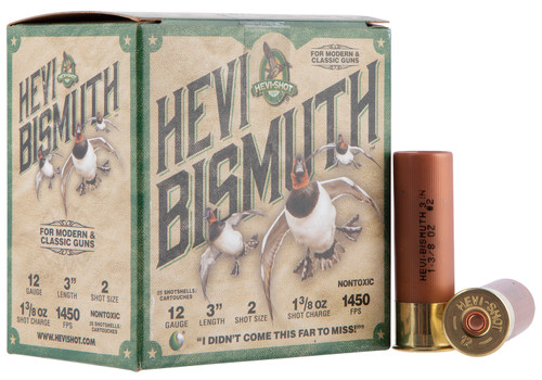 HEVI-Shot 12 Ga 3", Max Dram, 1 3/8 oz, Bismuth, 2 Shot, 25Bx/10Cs