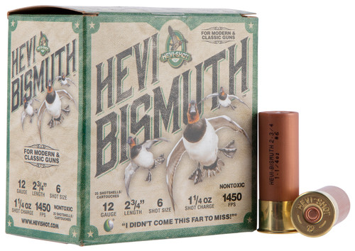 HEVI-Shot Waterfowl 12 Ga, 2.75", 1 1/4 oz, Bismuth. 6 Shot. 25Bx/10Cs