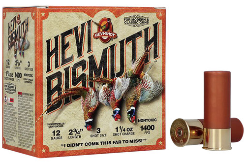 HEVI-Shot Upland 12 Ga, 2.75", 1 1/4 oz, Bismuth, #3, Hevi-Bismuth, 25Bx/10Cs
