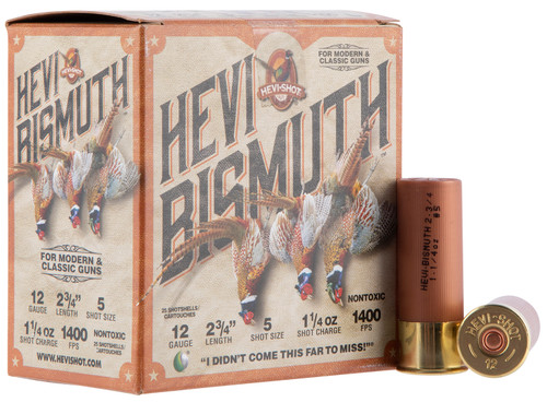 HEVI-Shot Upland 12 Ga, 2.75", 1 1/4 oz, Bismuth, 5 Shot, 25Bx/10Cs