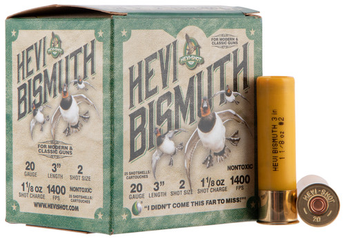 HEVI-Shot 20 Ga, 3", Max Dram, 1 1/8 oz, Bismuth, 2 Shot, 25Bx/10Cs