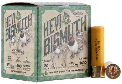 HEVI-Shot Waterfowl 20 Ga, 3", 1 1/8 oz, Bismuth, 6 Shot, 25Bx/10Cs