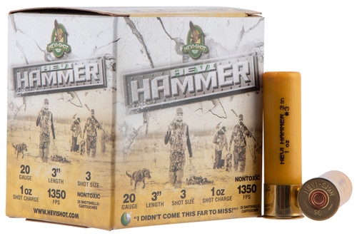 HEVI-Shot 20 Ga, 3", Max Dram, 1 oz, #3, Hevi-Hammer, 25rd Box