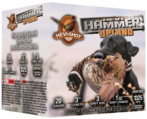HEVI-Shot Upland 20 Ga, 3", 1 oz, Bismuth. #3, Hevi-Hammer, 25Bx/10Cs