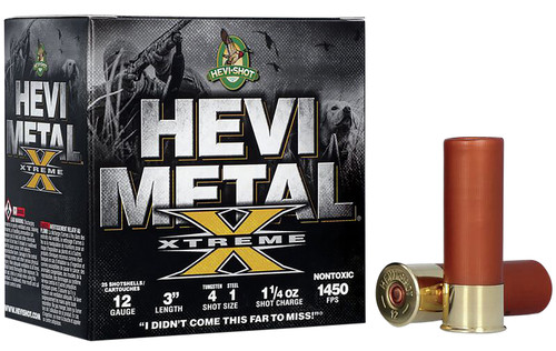 HEVI-Shot Metal Xtreme Waterfowl 12 Ga, 3", 1 1/4 oz, Tungsten, 4 & 1 Shot, 25Bx/10Cs