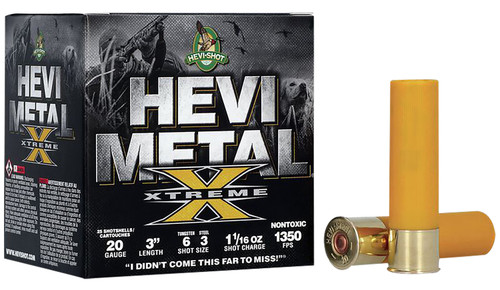 HEVI-Shot Metal Xtreme 20 Ga, 3", 1 1/16 oz, Tungsten, 6 & 3 Shot, 25Bx/10Cs