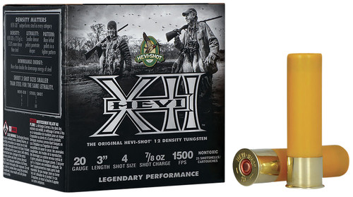 HEVI-Shot Waterfowl 20 Ga, 3", 7/8 oz, Tungsten, 4 Shot, Hevi-XII, 25Bx/10Cs