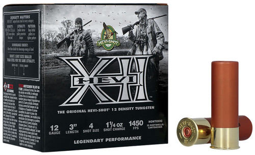 HEVI-Shot Waterfowl 12 Ga, 3", 1 1/4 oz, Tungsten, 4 Shot, Hevi-XII, 25Bx/10Cs