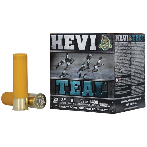 HEVI-Shot Steel Pellets, 20 Ga, 3", 7/8 oz, Hevi-Teal, 6 Shot, 25rd Box