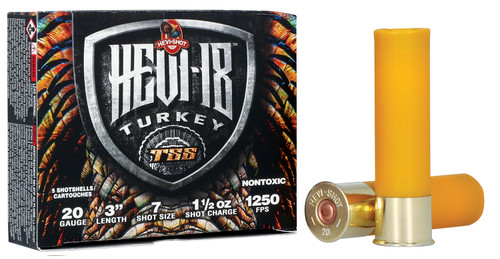 HEVI-Shot Turkey TSS 20 Ga, 3", 1 1/2 oz, Tungsten, 7 Shot, 5Bx/10Cs