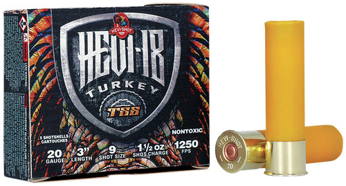 HEVI-Shot Turkey TSS 20 Ga, 3", 1 1/2 oz, Tungsten, 9 Shot, 5Bx/10Cs
