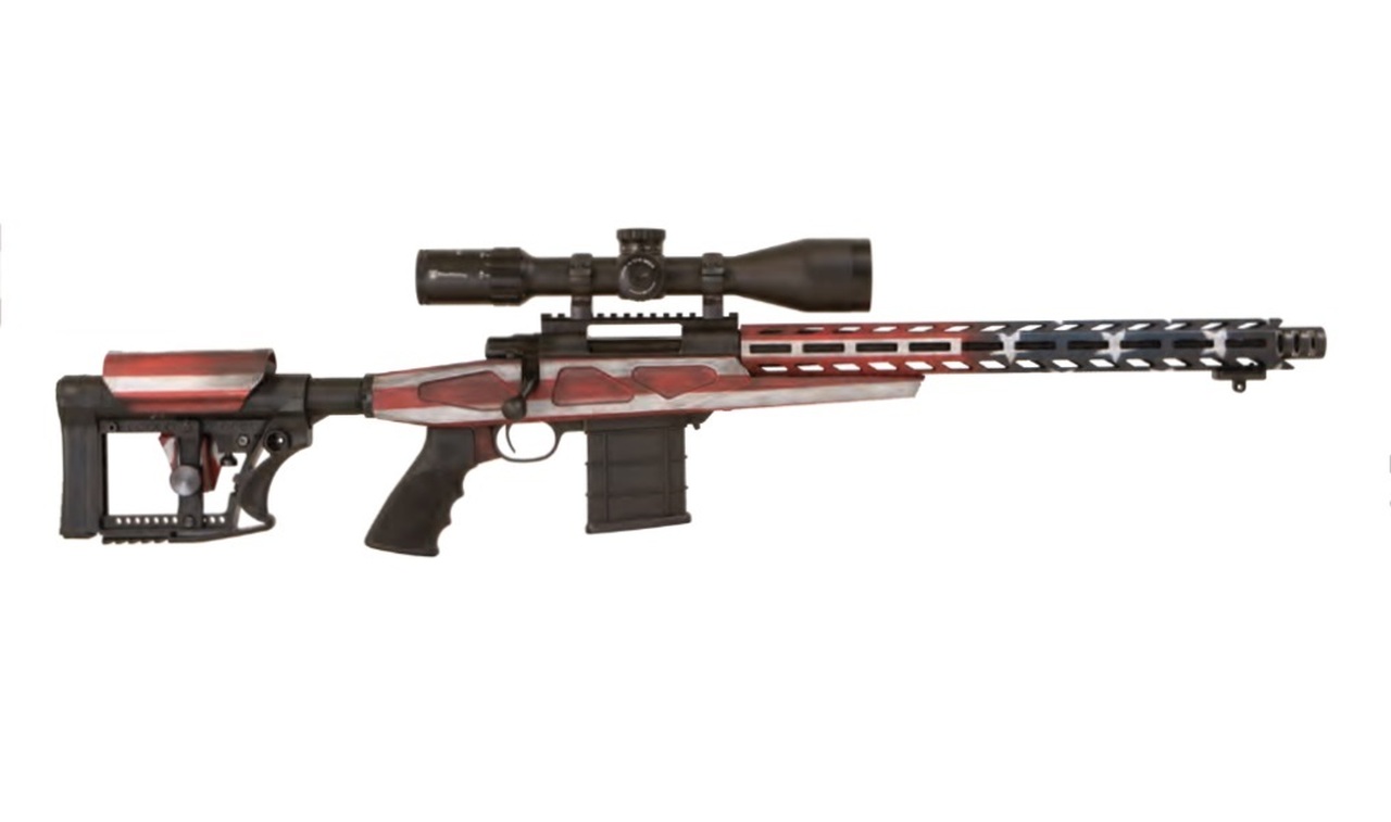Howa APC Flag Chassis Rifle 6.5 Creedmoor Scope Combo, 16" Threaded Barrel, 4-16x50mm Nikko Stirling Scope, Flag Finish, 10rd