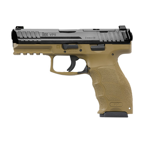 HK VP9 9mm, 4.1" Barrel, Flat Dark Earth Frame, Black Slide, Optic Ready, 10rd