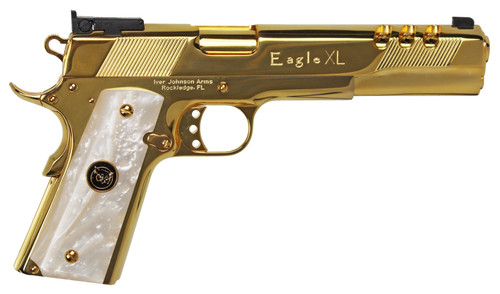 Iver Johnson 1911 Deluxe 10mm, 6" Barrel, 24k Gold, White Synthetic Grip, 8rd