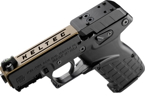 Kel-Tec P17 Sports South Exclusive 22 LR, 3.8" Threaded Barrel, Black, Exclusive Tan Optic Ready Slide, 16rd
