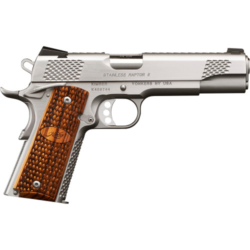 Kimber Stainless Raptor II 10mm, 5" Barrel, Silver, Wood Grips, 8rd