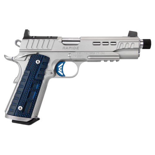 Kimber Rapide Ice 9mm, 5.5" Threaded Barrel, Silver, Blue G10 Grip, 9rd
