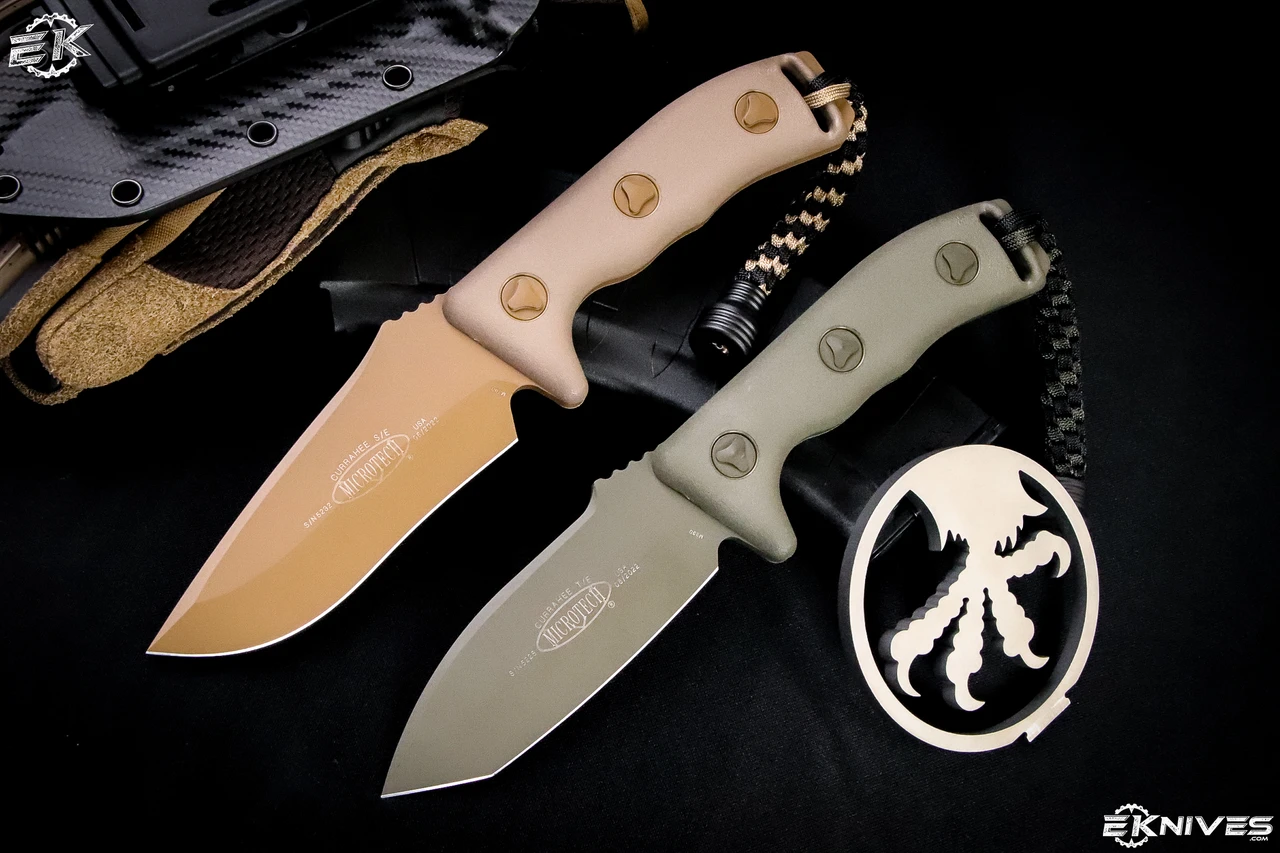 Microtech Currahee Fixed Blade Knife Tan 4.5" Tan Drop Point 102-1TA