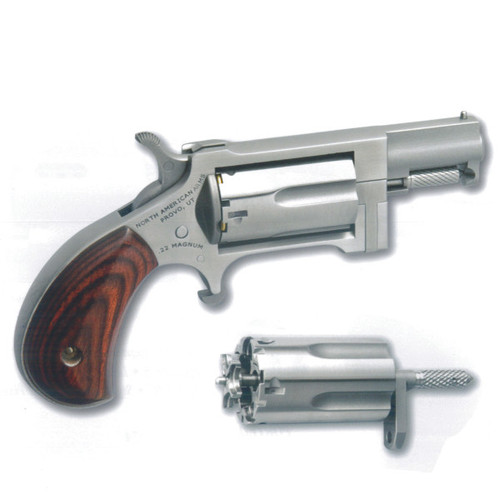North American Arms Sidewinder, Single Action, Revolver, 22 WMR, 1.5" Barrel, Stainless, Silver, Wood Grips, Fixed Sights, 5rd, Swing-out Style Cylinder Assembly