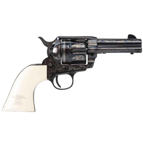 Pietta Great Western II 9mm, 3.5" Barrel, Ultra Ivory Engraved Liberty Eagle Grip, 6rd