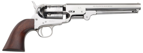 Pietta 1851 Navy Yank 36 Caliber, 7.5" Barrel, Silver Polished Frame, Walnut Grip, 6rd