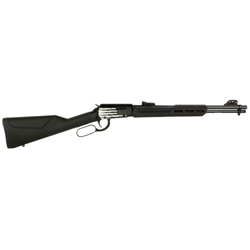 Rossi Rio Bravo 22 LR, 18" Barrel, Black, Polished Lightning US Flag Engraved Rec, 15rd