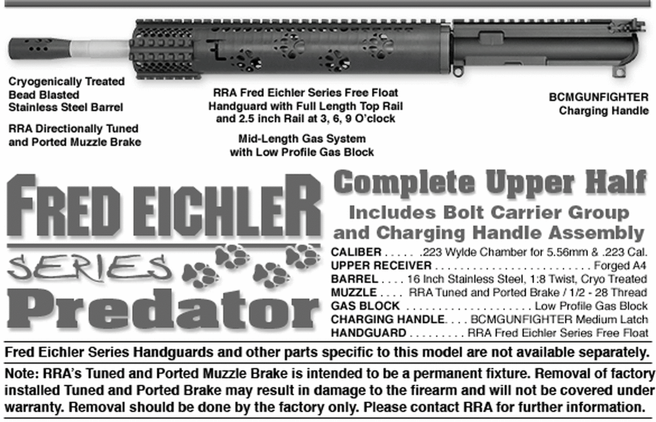 Rock River LAR-15 Fred Eichler Series Predator Upper 5.56/223 16" SS Barrel, BCG &amp; CH