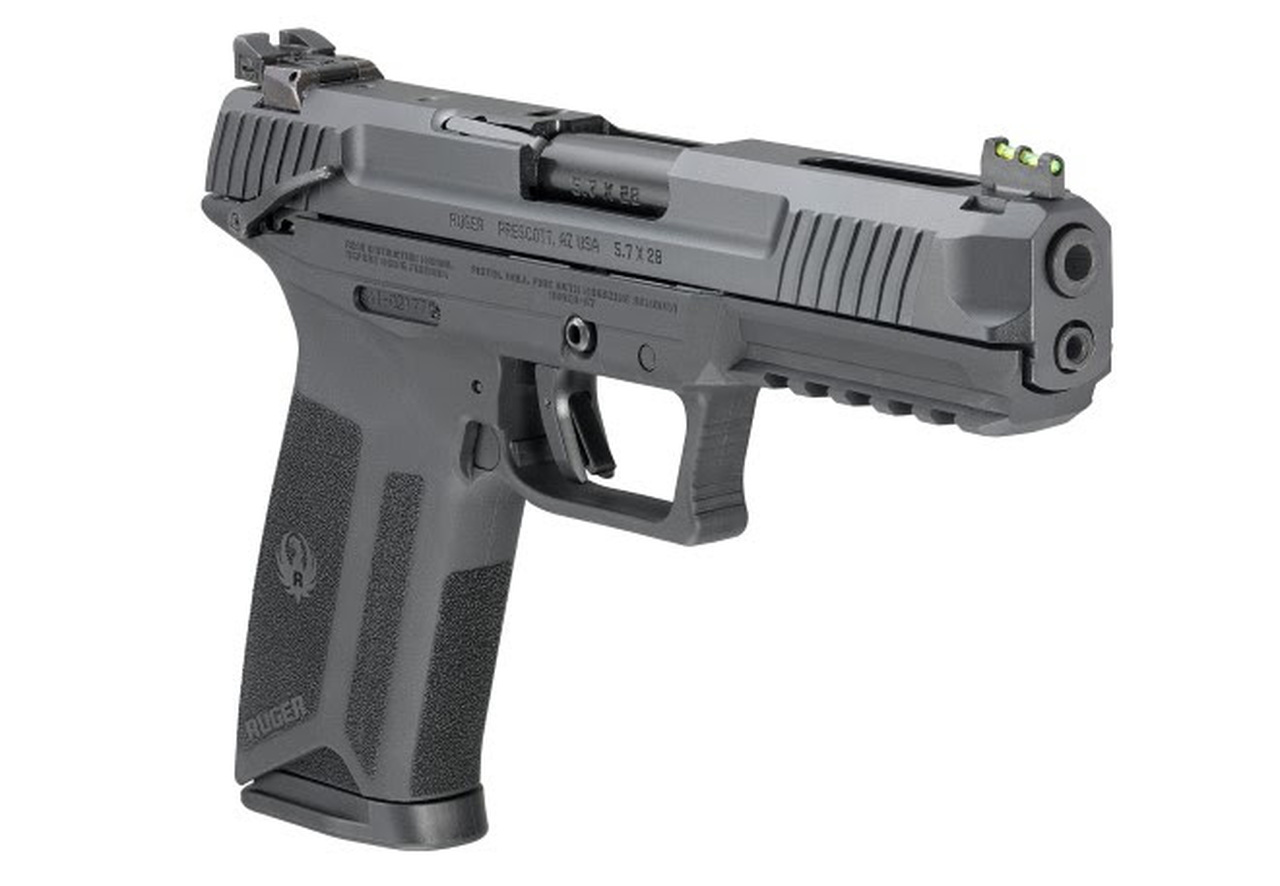 Ruger 57 5.7x28mm, 4.9" Barrel, Fiber Optic Front, Black, 20rd Mag