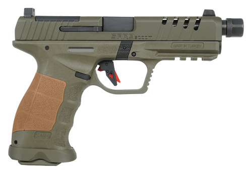 SAR SAR9 SOCOM 9mm, 5.2" Threaded Barrel, Olive Drab Green, Tan Grip, 17rd