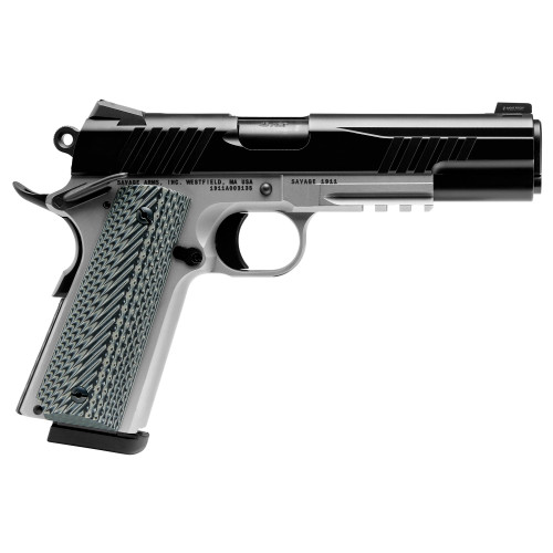 Savage 1911, 5" Barrel, Silver Frame, Black Slide, Picatinny Rail, 10rd